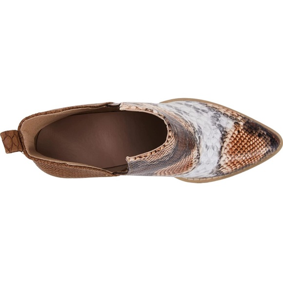 Ankle Bootie Slip on Cutout Pointed Toe Snakeskin Chunky Stacked Vegan - Picture 5 of 7